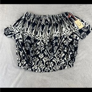 Raga Womens Strapless blue white Elastic hem blouse size Large